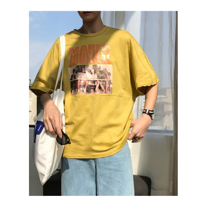 5分短袖T恤男潮流学生帅气青少年欧美街头复古印花宽松个性百搭bf