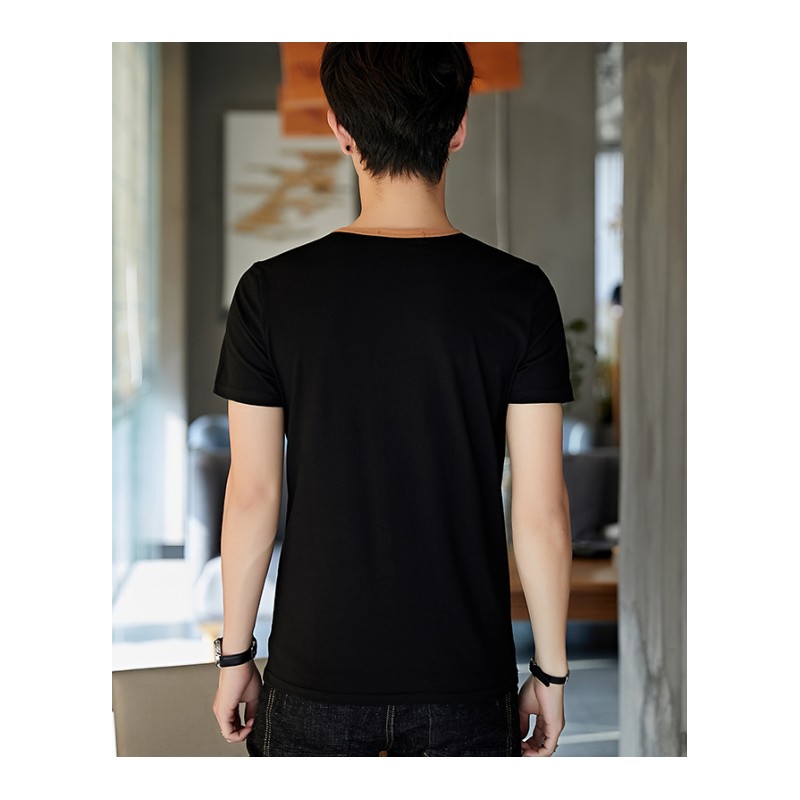 2018新款夏季短袖T恤男士韩版v领打底衫潮流半袖体恤修身衣服男装