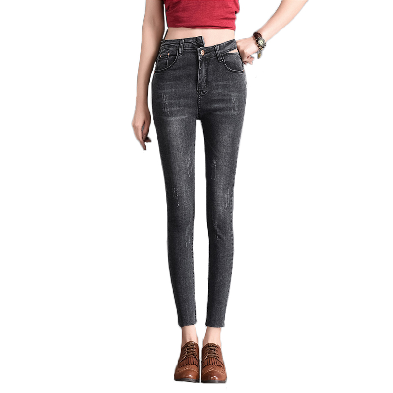 新潮韩版2018春夏季弹力九分牛仔裤女不规则裤头显瘦毛边小脚裤潮