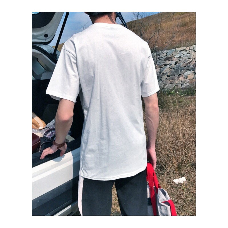 男式T恤2018新款夏季刺绣宽松短袖T恤韩版青年潮流体恤男潮