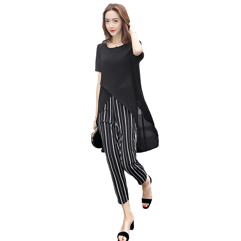 2018夏季新款女装气质洋气雪纺bf时尚套装韩版小香风夏天两件套潮