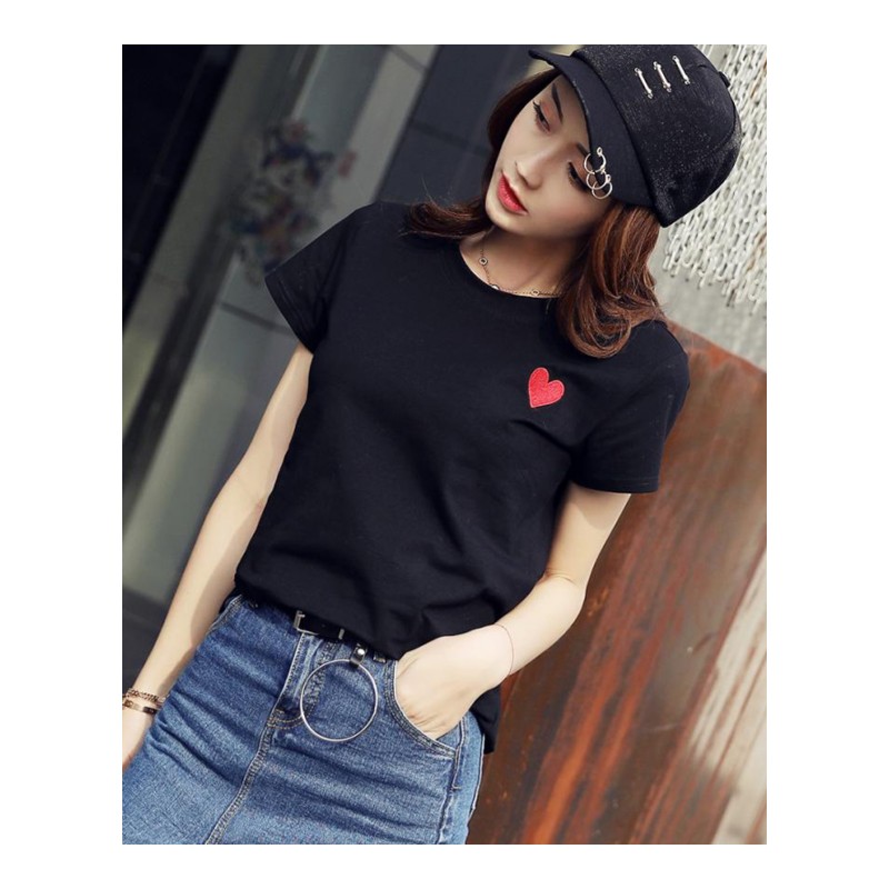 新潮时尚百搭修身优雅韩版宽松气质显瘦2018年夏季甜美百搭T恤潮