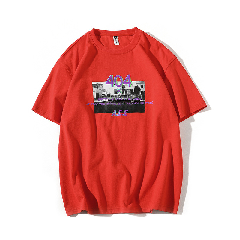 男装上衣青春流行青印花短袖宽松潮夏季棉圆领纯色T恤心机大码版