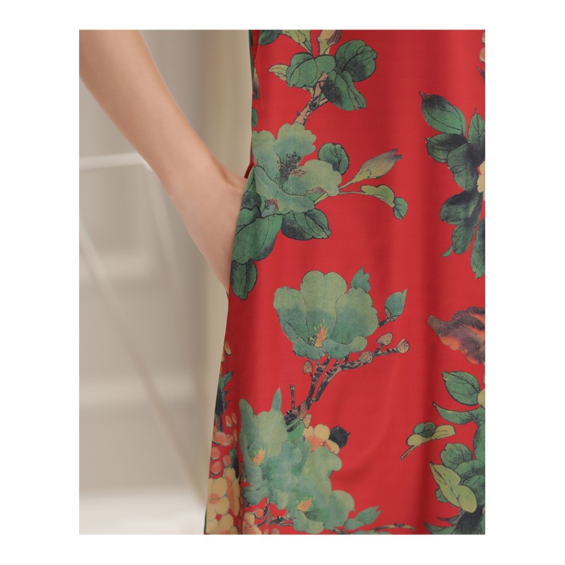 连衣裙2018年夏季新款显瘦百搭植物花卉中腰短袖修身显瘦潮