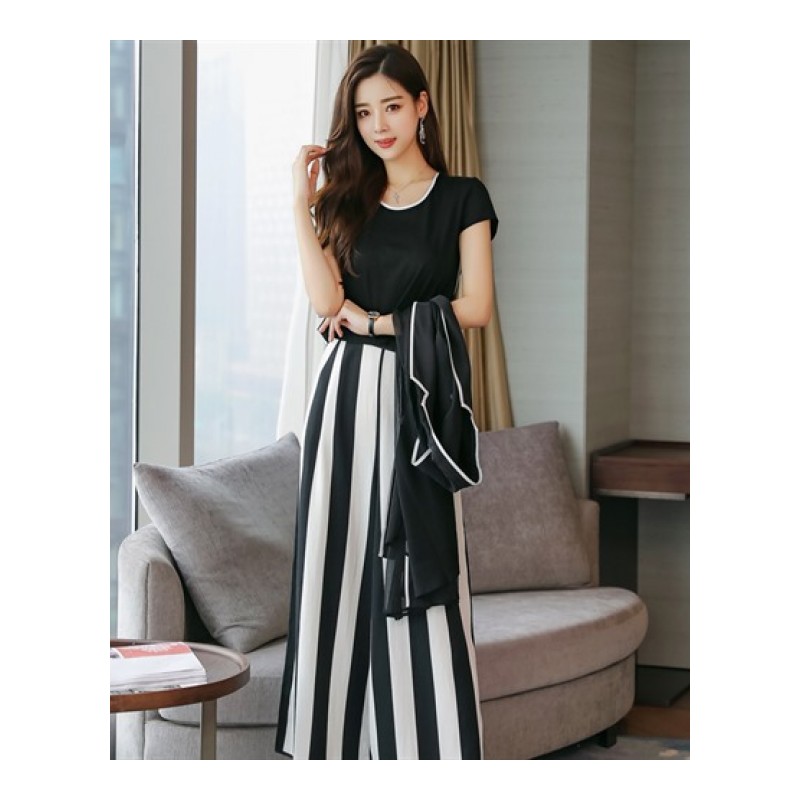 2018新款女装夏装时髦套装女夏季韩版时尚气质社会阔腿裤两件套潮