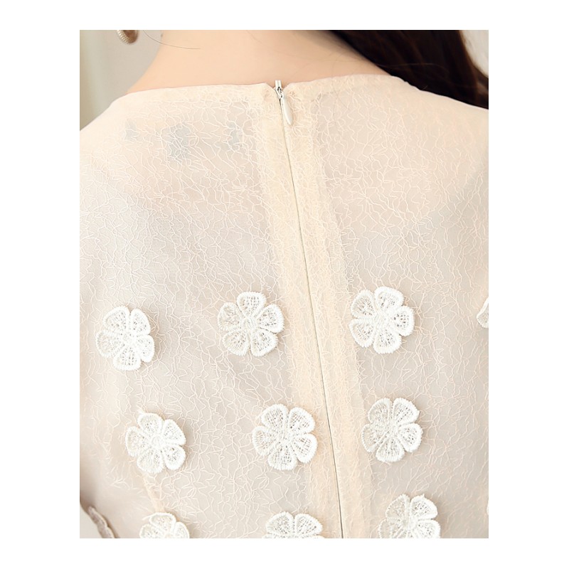 连衣裙无袖U领印花网纱2018年夏季甜美时尚潮流韩版简约修身纯色