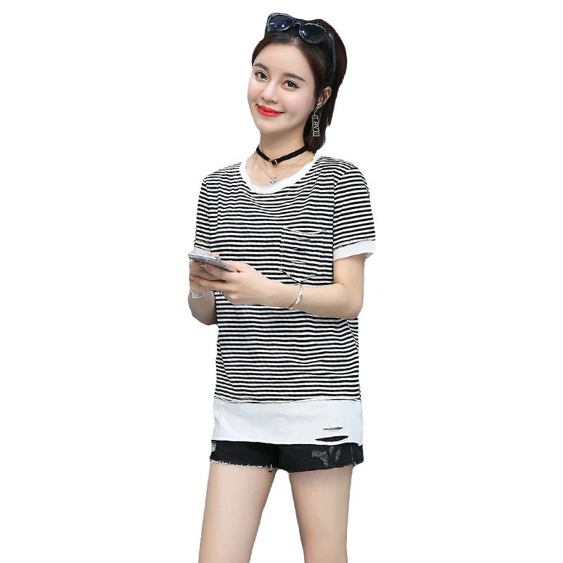 2018年夏季短袖女潮圆领T恤百搭修身显瘦舒适心机时尚都市青春流