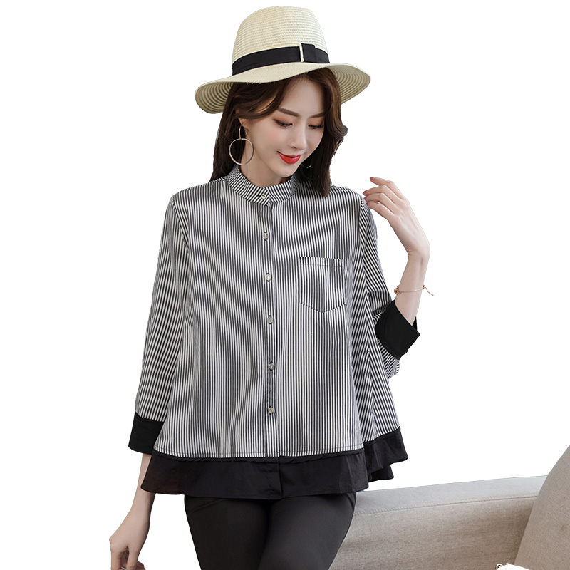 单排扣韩版潮休闲时尚气质百搭宽松直筒七分袖衬衫2018年女装夏季