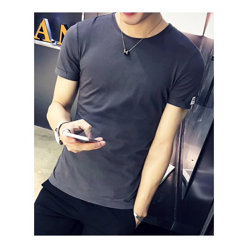 青春流行常规圆领纯色T恤2018年精致韩风夏季短袖修身型青年心机