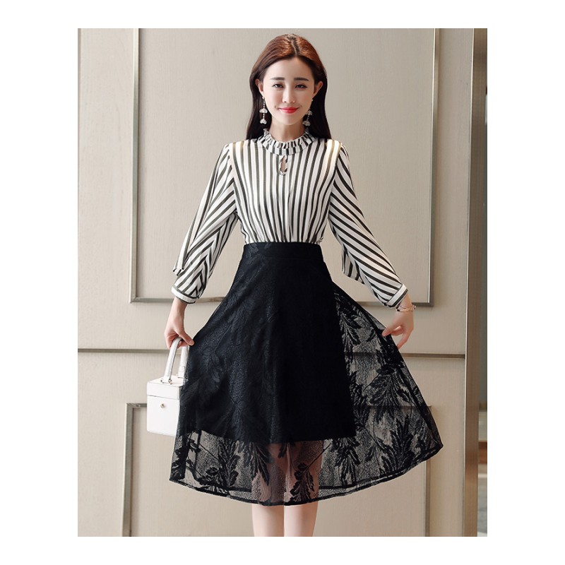 2018夏装新款韩版潮流气质修身显瘦时尚宽松百搭条纹女装连衣裙潮