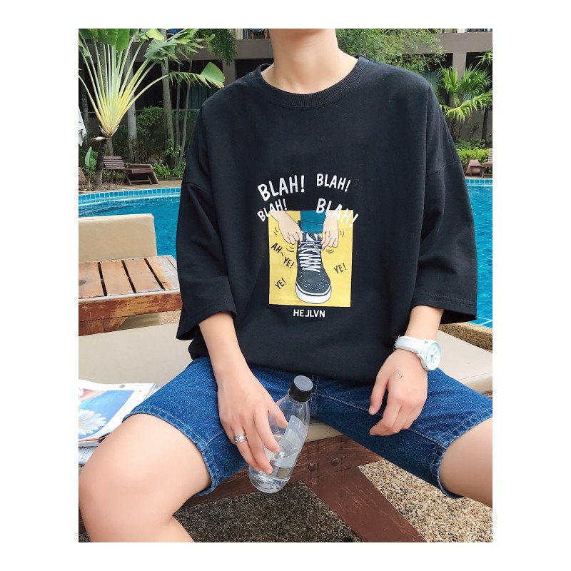 夏季男士短袖T恤圆领韩版宽松青少年帅气潮流体恤半袖男装上衣服