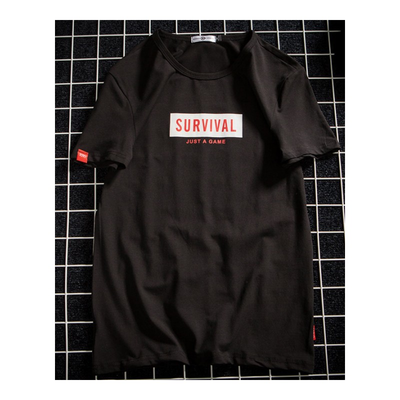 夏季新款半袖英文印花衣服男士大码修身圆领短袖T恤韩版潮胖男装