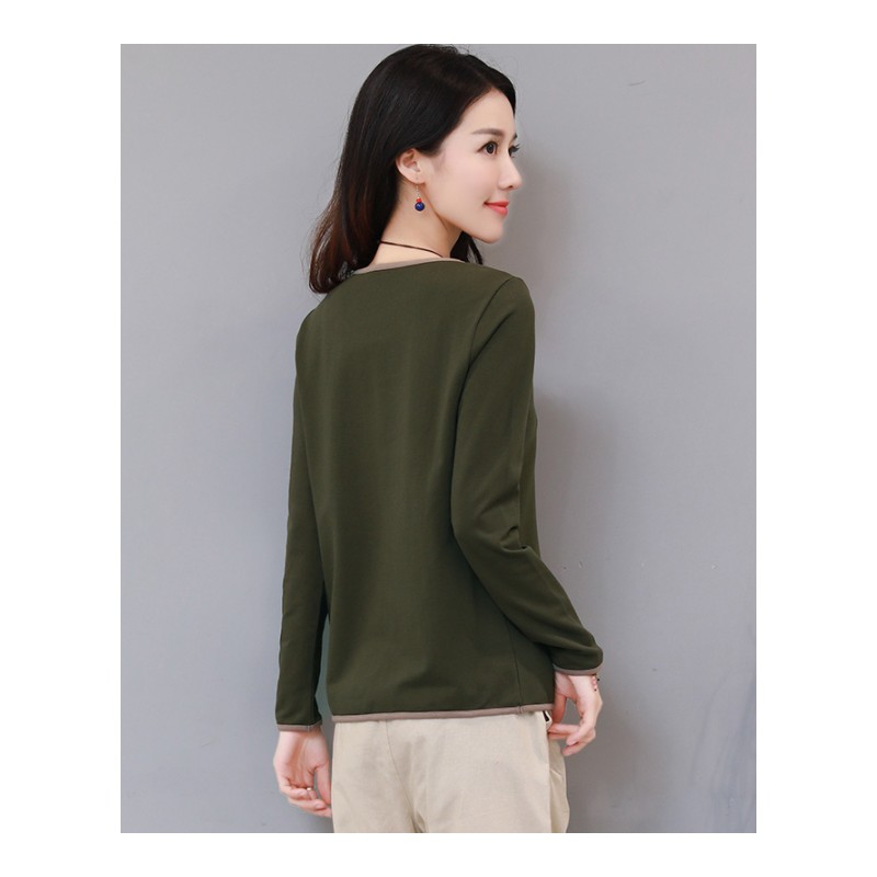 2018年春季长袖圆领纯色中长款宽松时尚甜美T恤韩版宽松时尚纯色