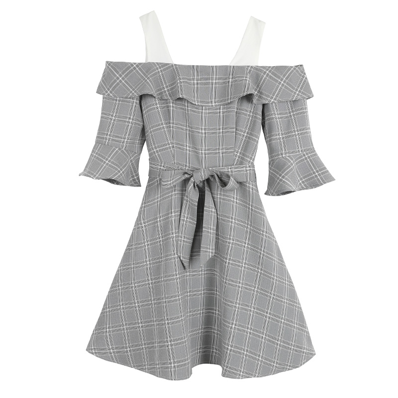 收腰高腰潮流拼接休闲时尚纯色气质2018年夏季连衣裙新款