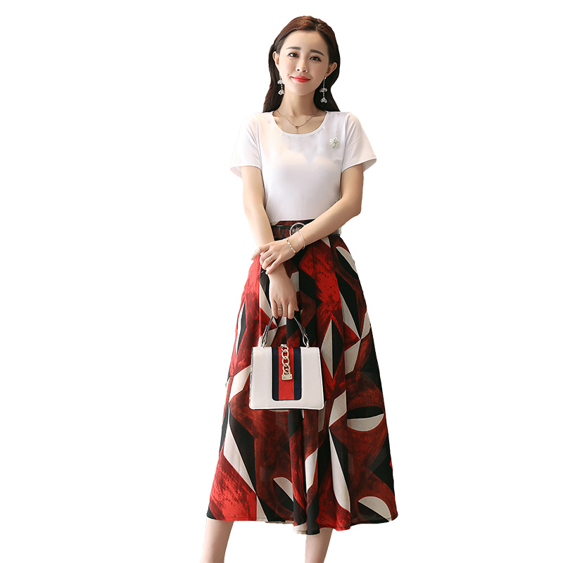 韩版套装/套裙2018年夏季心机时尚潮流心机气质短袖圆领T恤半裙女