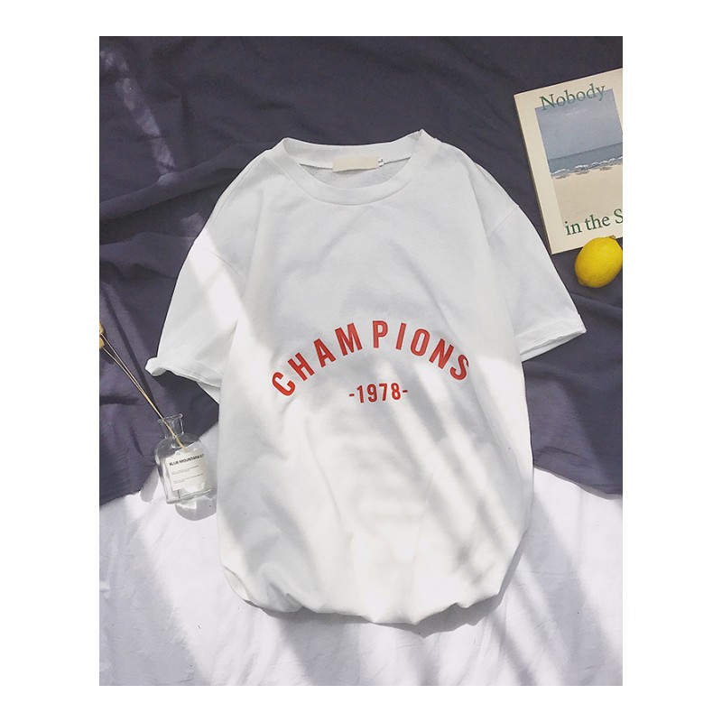 韩版ins圆领字母印花短袖T恤男女夏季新款学生百搭休闲体恤潮衣服