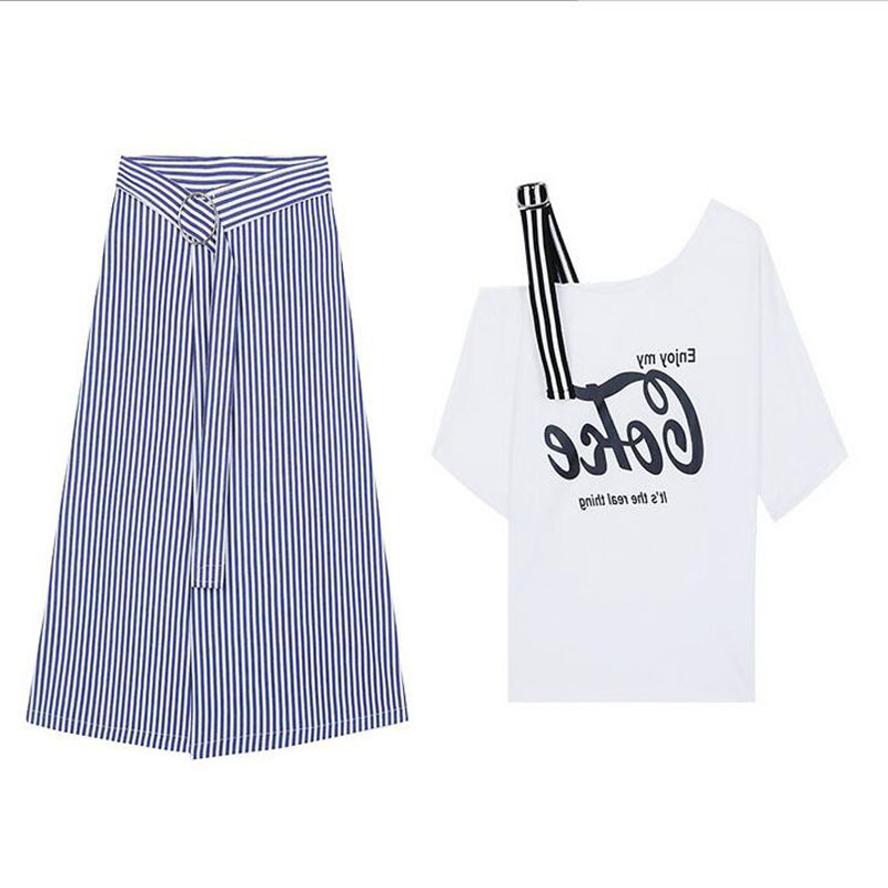 夏装2018新款韩版俏皮漏肩套装裙子女夏季小心机时尚港风两件套潮