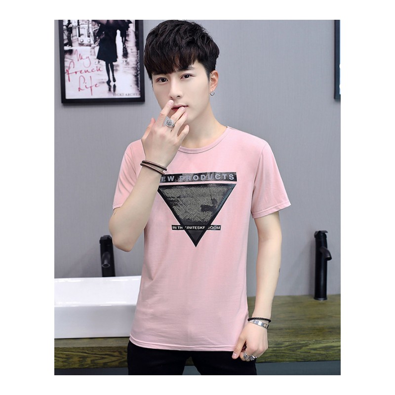 2018夏季薄款韩版棉短袖T恤印圆立领男青少年衣服半袖弹力T恤衫心