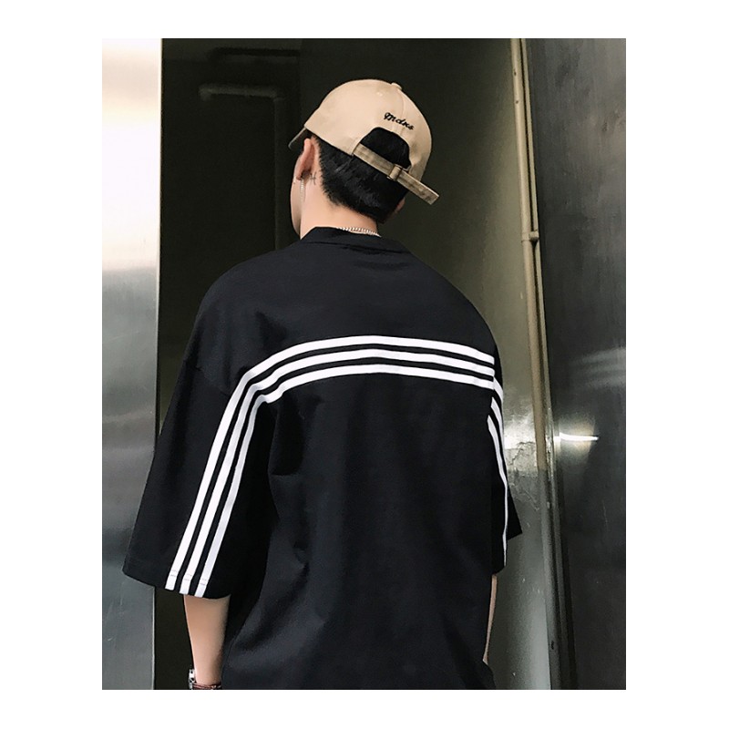 文艺情侣装夏装短袖T恤条纹圆领女士宽松bf风半袖上衣男女中学生