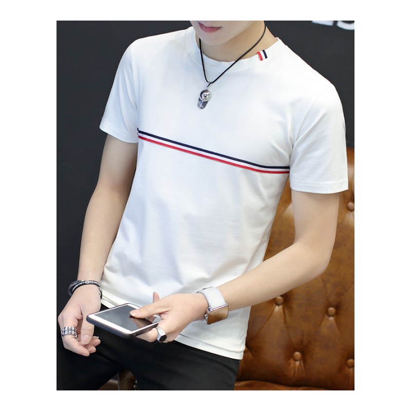短袖T恤男 夏季纯棉修身纯色体恤圆领纯色衣服白色男士半袖打底衫