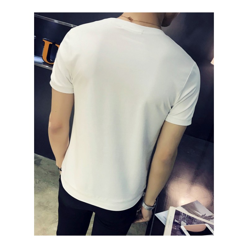 韩版男装修身气质清新可爱百搭青春流行圆领修身夏季短袖青T恤