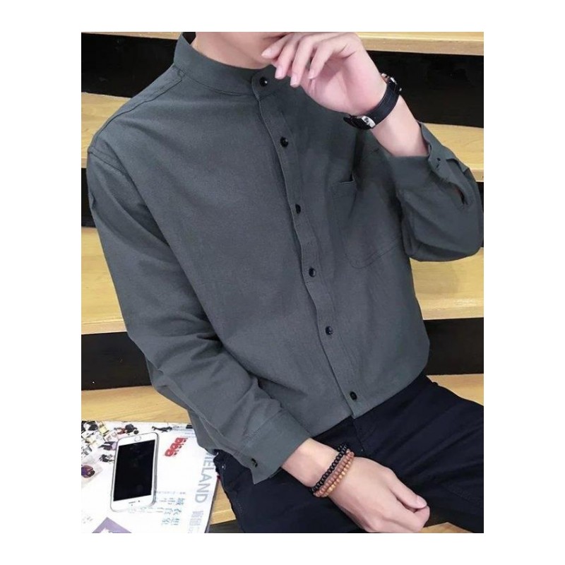 型师时尚服装男士七分袖麻料韩版宽松衬衫潮流短袖寸衫中袖衬衣