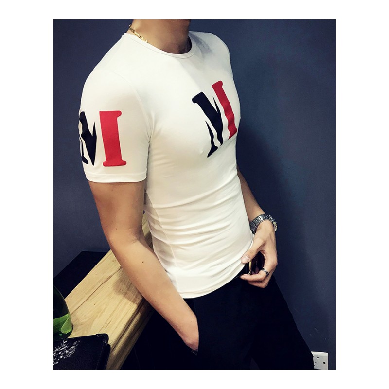 2018夏款男士短袖T恤圆领韩版修身社会精神小伙紧身时尚半袖衣服