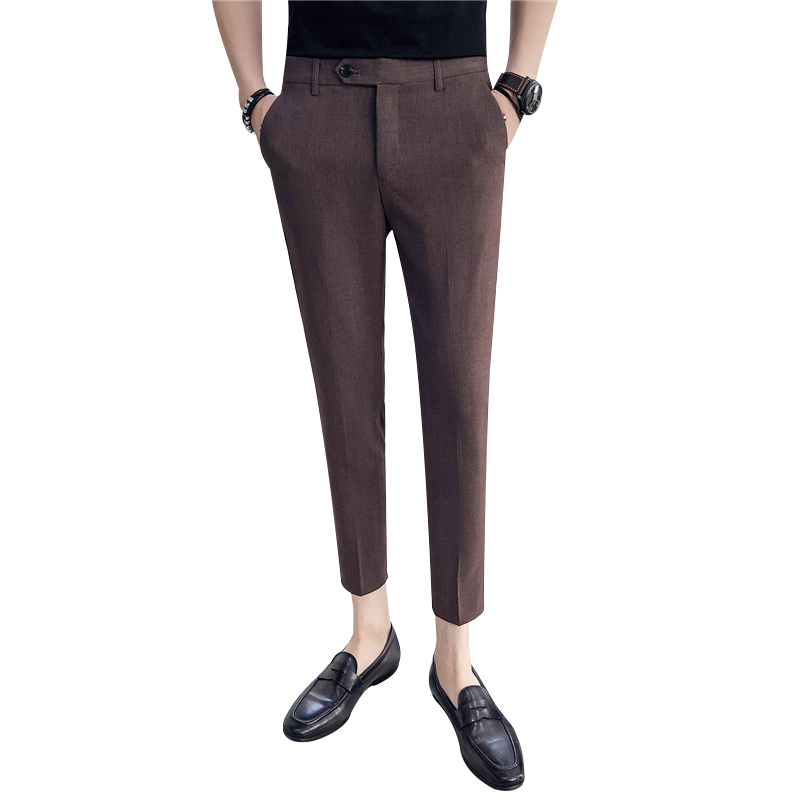 韩版夏款青年型师纯色修身小脚西服夜店潮男时尚休闲九分裤百搭