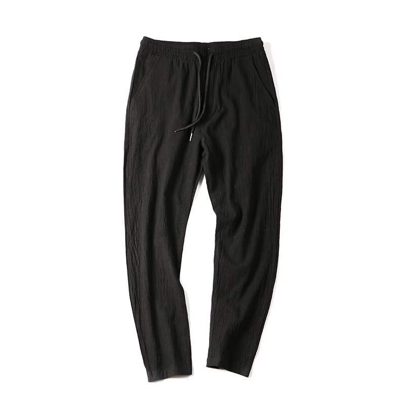 裤子男韩版时尚修身港风2018夏款棉麻小脚裤亚麻休闲裤男士九分裤