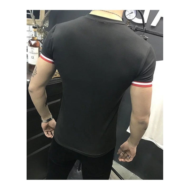 夏款男士韩版紧身休闲运动体恤个性短袖健身跑步型男T恤透气排汗