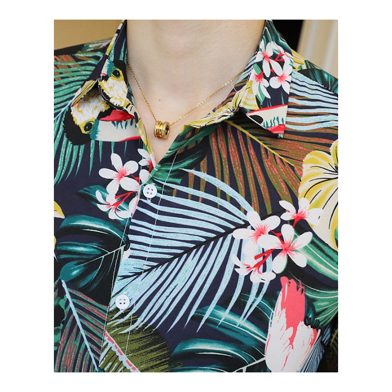 大码男装花衬衫长袖衬衣KTV夜店工作服S帅气型男DJ花寸衫旅游休闲