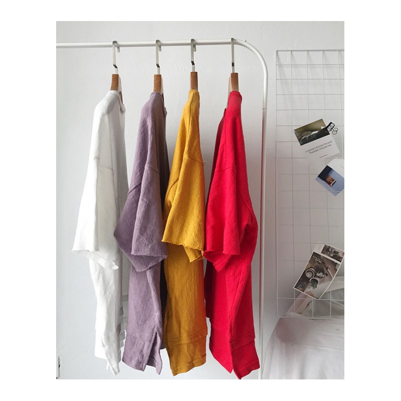 夏季落肩T恤韩版宽松圆领体恤衫男生打底衫 男装短袖帅气纯色简约