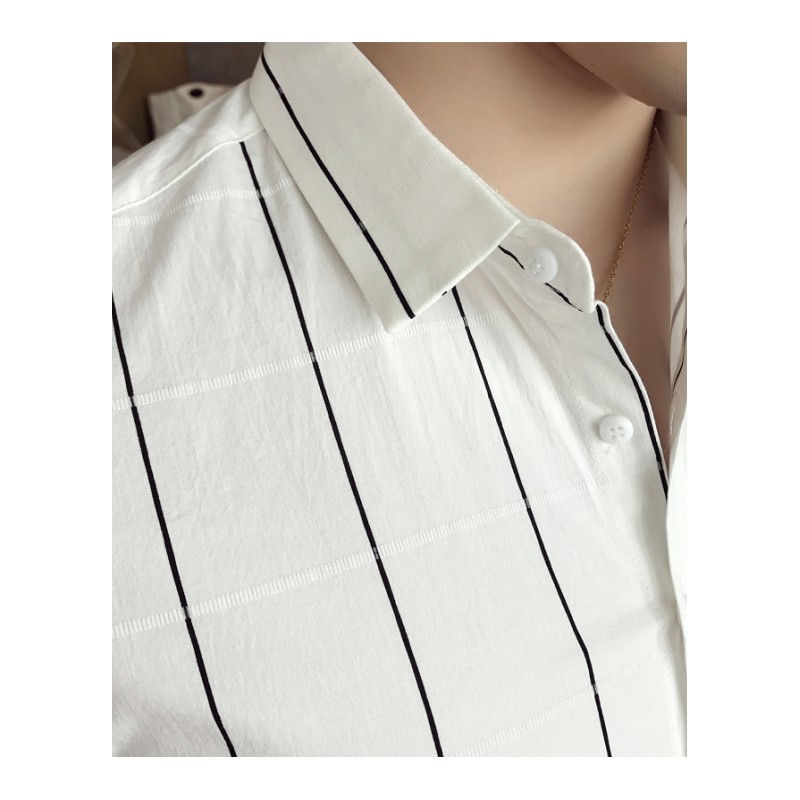 2018春装韩版男款长袖衬衫修身暗格子条纹衬衣英伦绅士商务男寸衫
