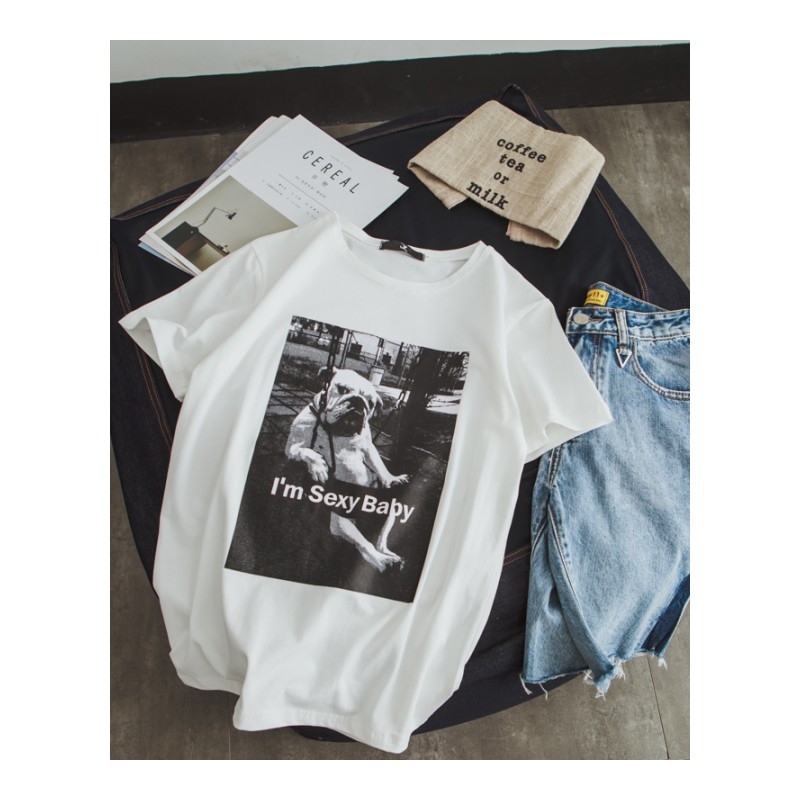 2018夏季新品狗印花短袖T恤男款加肥加大码半袖青年韩版潮流男装T