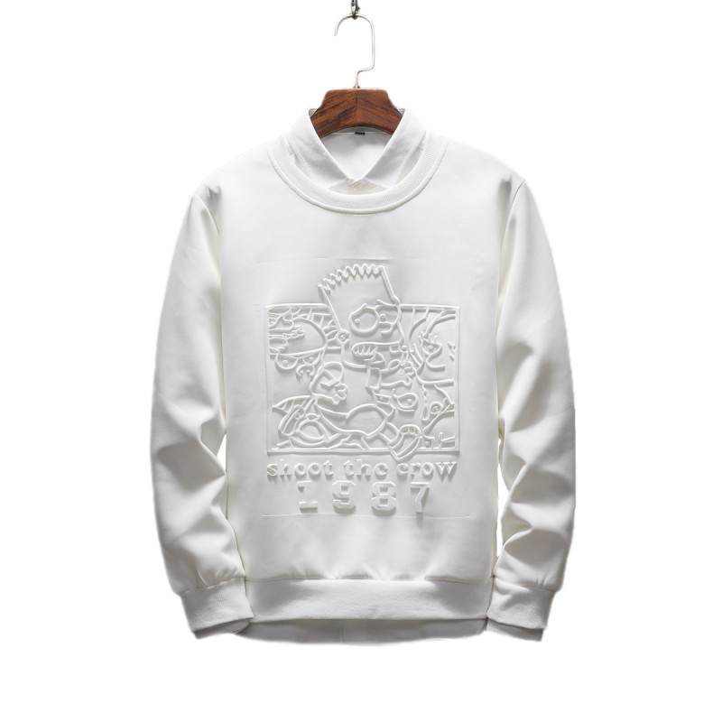 18春季日系新品3D压花套头衫T恤卫衣潮青年韩版烫印卡通学生上衣