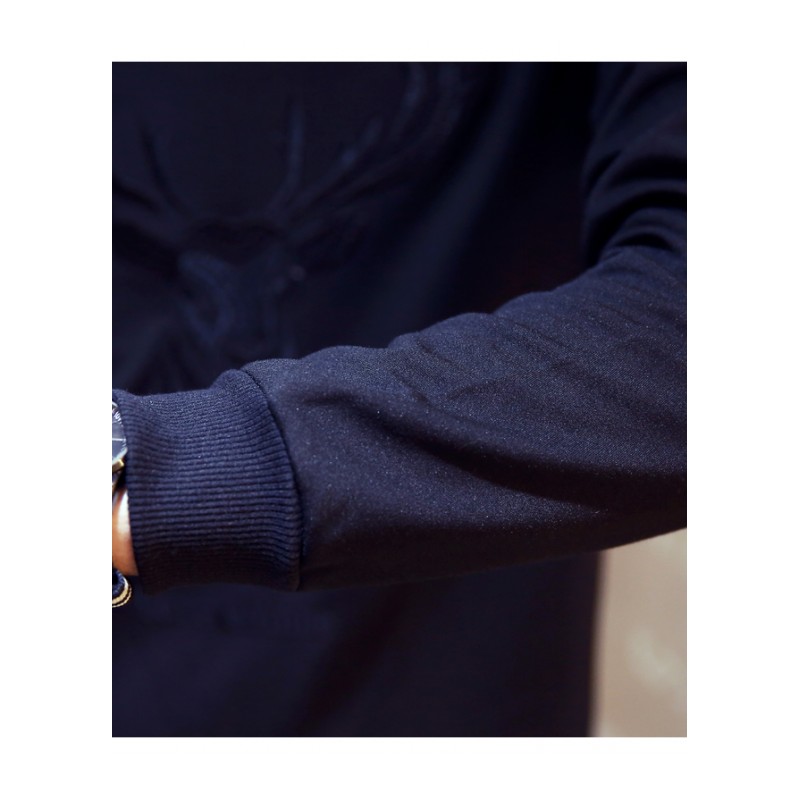 2018春装新品型师青年男款休闲圆领修身韩版黑色长袖刺绣花卫衣