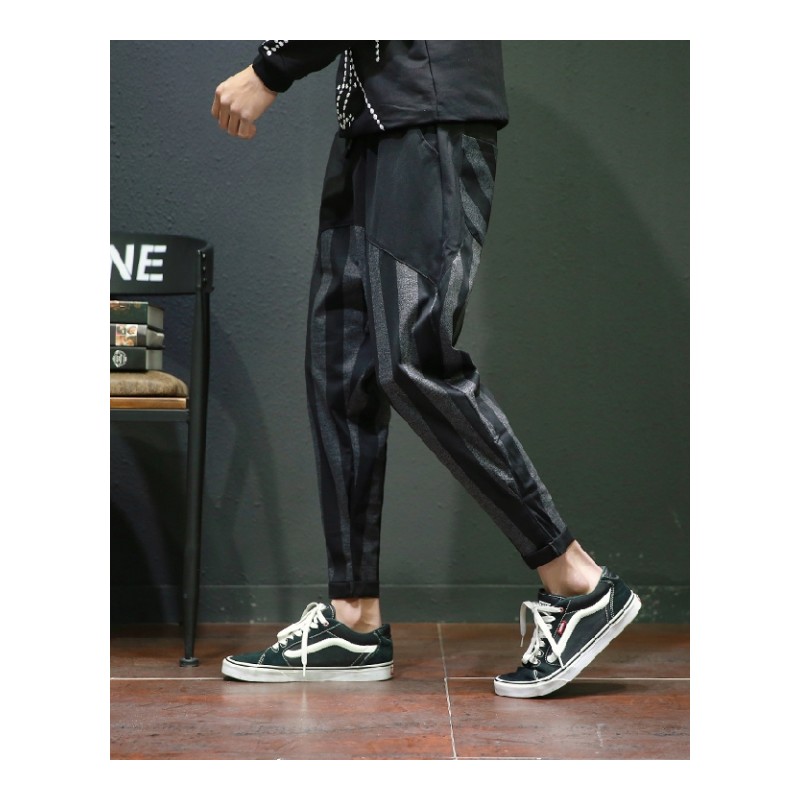 2018春季新品男装休闲裤潮版日系百搭青少年时尚潮牌拼接小脚哈伦