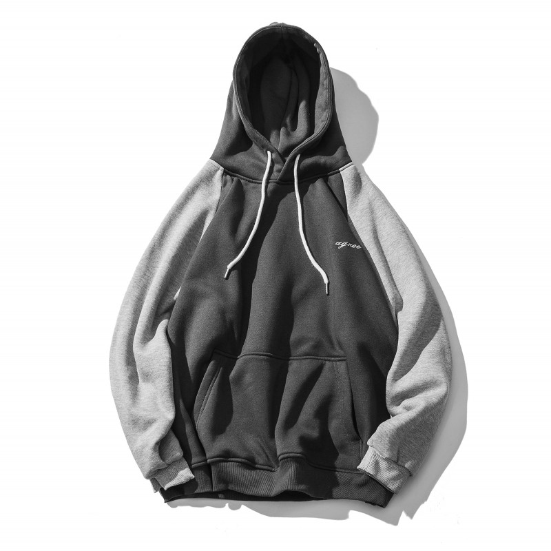 春装潮牌拼色加绒连帽卫衣女 韩版宽松学生情侣bf风原宿帽衫外套