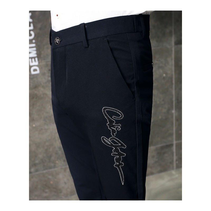 3款2018春新品硬汉型师男款绅士韩版夜店潮修身小脚刺绣休闲裤