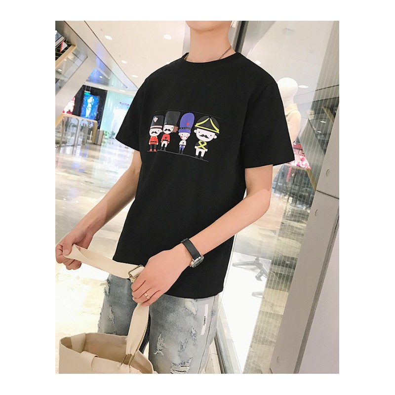 2018夏季新品青少年个性休闲圆领短袖T恤男款时尚韩版修身半袖男T