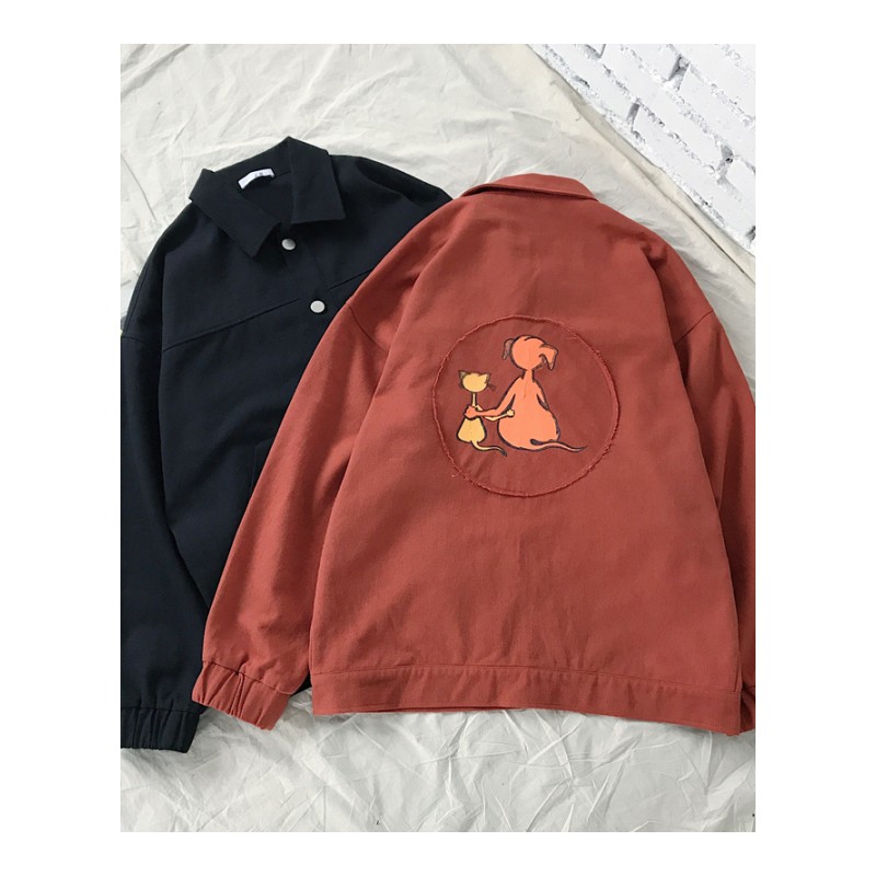 2018春装新品贴布男款夹克韩版宽松BF原宿港风青少年学生印花外套