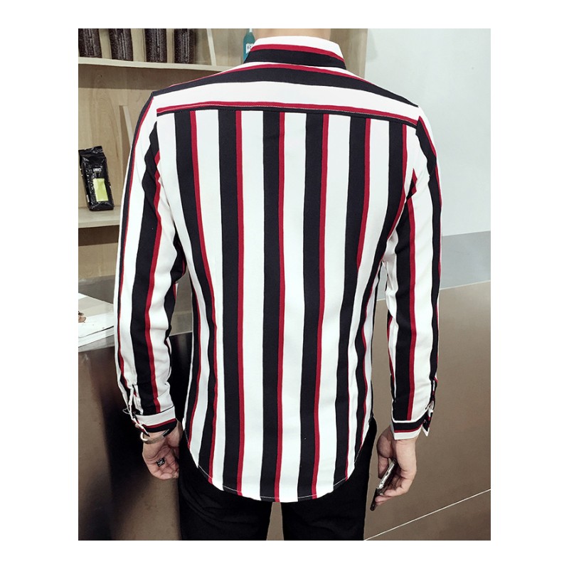 2018春季韩版修身男款长袖条纹衬衫弹力免烫工装衬衣春装上衣