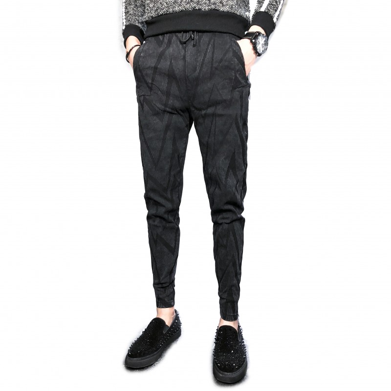 社会小伙型师男裤2018店主风个性印花棉弹休闲裤加厚小脚潮跨裤