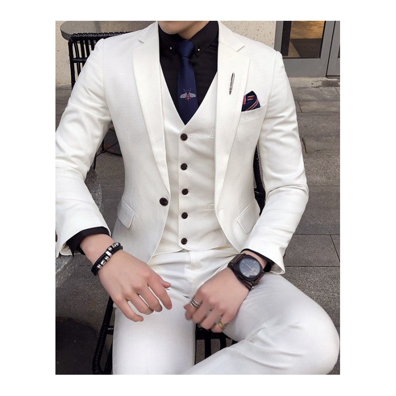 3色2018春装工装职业夜店主持型师修身男款歌手英伦西服三件套