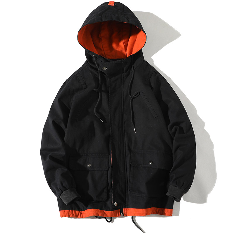 2018春装新品男款连帽异色拼接夹克青少年韩版宽松男装大码潮外套