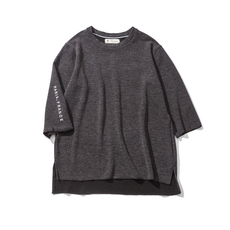 2018港夏七分圆领学生字母刺绣宽松纯色休闲百搭男装T恤短袖打底