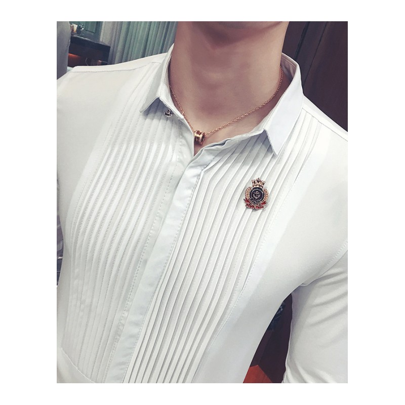 中袖衬衣男夏款薄款短袖韩版修身型潮男士弹力春型师五分袖衬衫