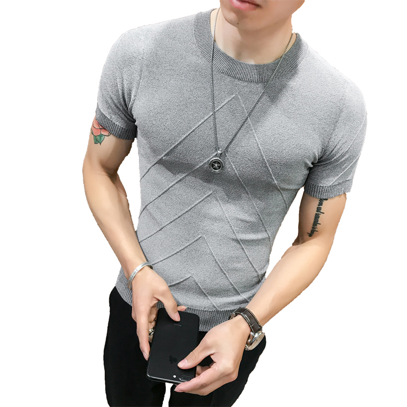 夏款新款韩版男士短袖针织T恤英伦半袖修身圆领打底衫青年潮