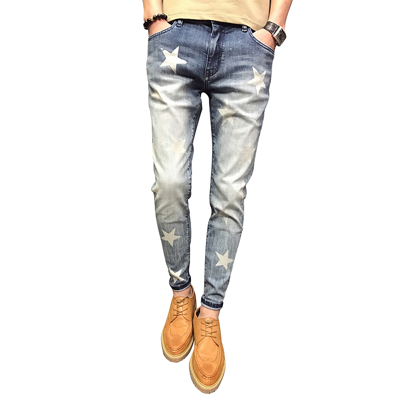 春夏新款男士修身水洗牛仔裤青年弹力休闲时尚小脚裤韩版九分裤潮