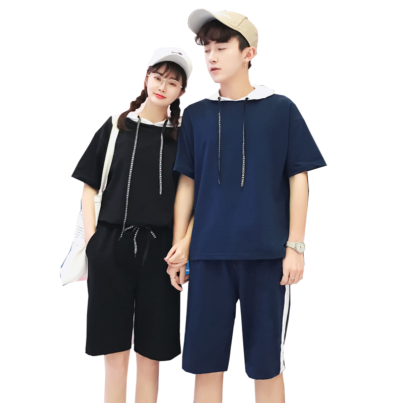 情侣装夏款套装两件套时尚时髦新款韩版大码短裤情侣短袖teeT恤潮